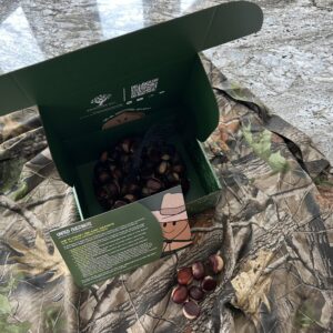 Box of Dunstan chestnut seed nuts with camo packaging