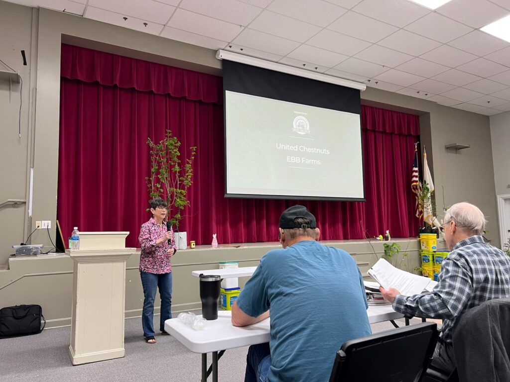 Melanie Jones speaking about chestnut farming at Kentucky Nut Growers meeting