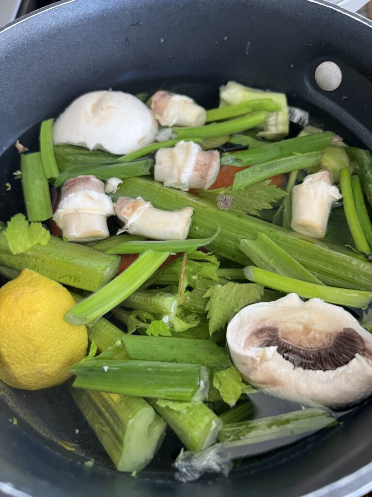 Homemade vegetable stock as an ingredient for Chestnut Squash Soup from the United Chestnuts Test Kitchen.