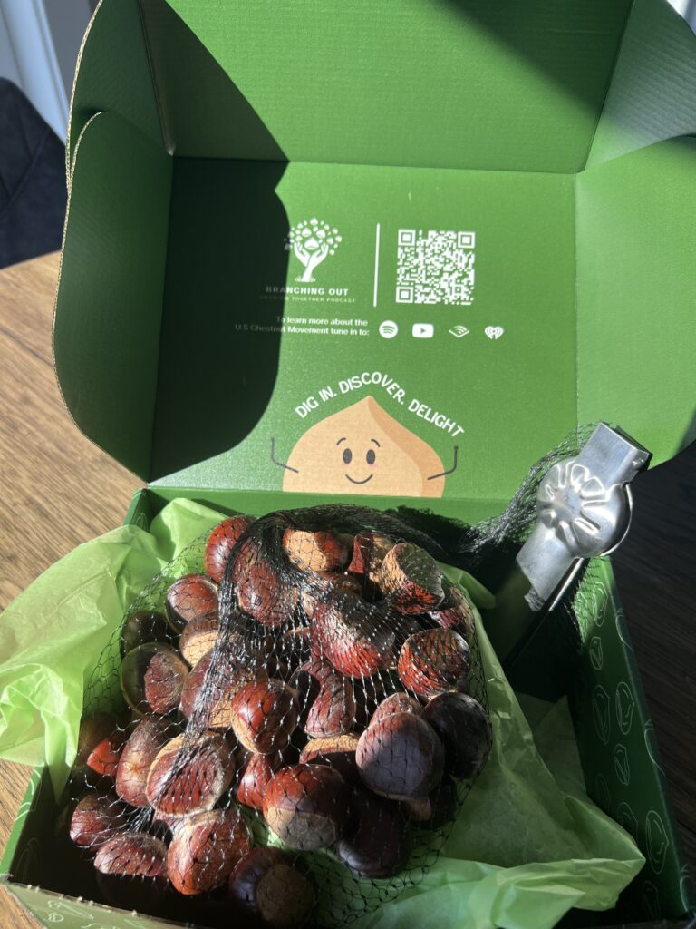 Fresh chestnuts from United Chestnuts  in shipping box