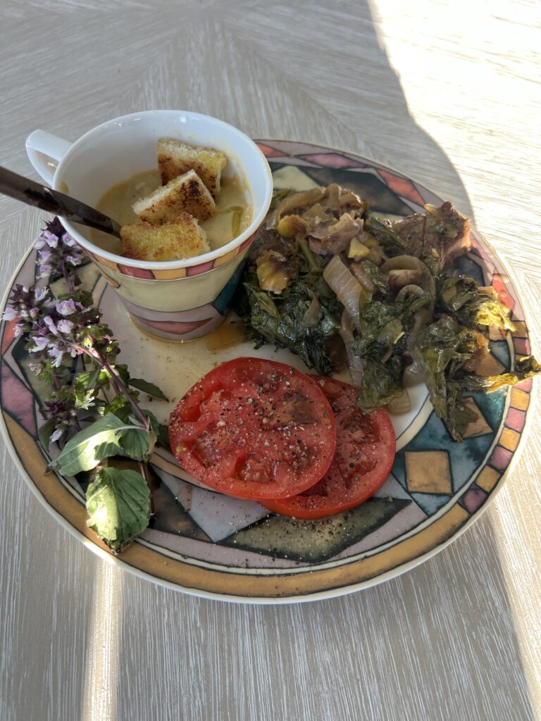 Country pork ribs with a fresh chestnuts and collards from United Chestnuts Test Kitchen