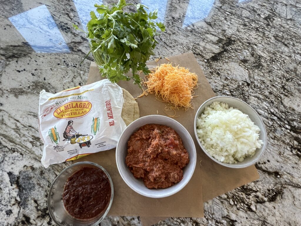 Ingredients for chestnut mole for venison chili enchiladas