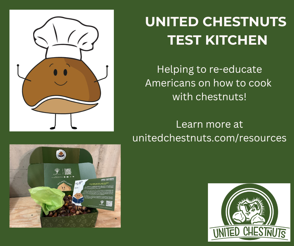 United Chestnuts Test Kitchen logo promoting how to cook with chestnuts