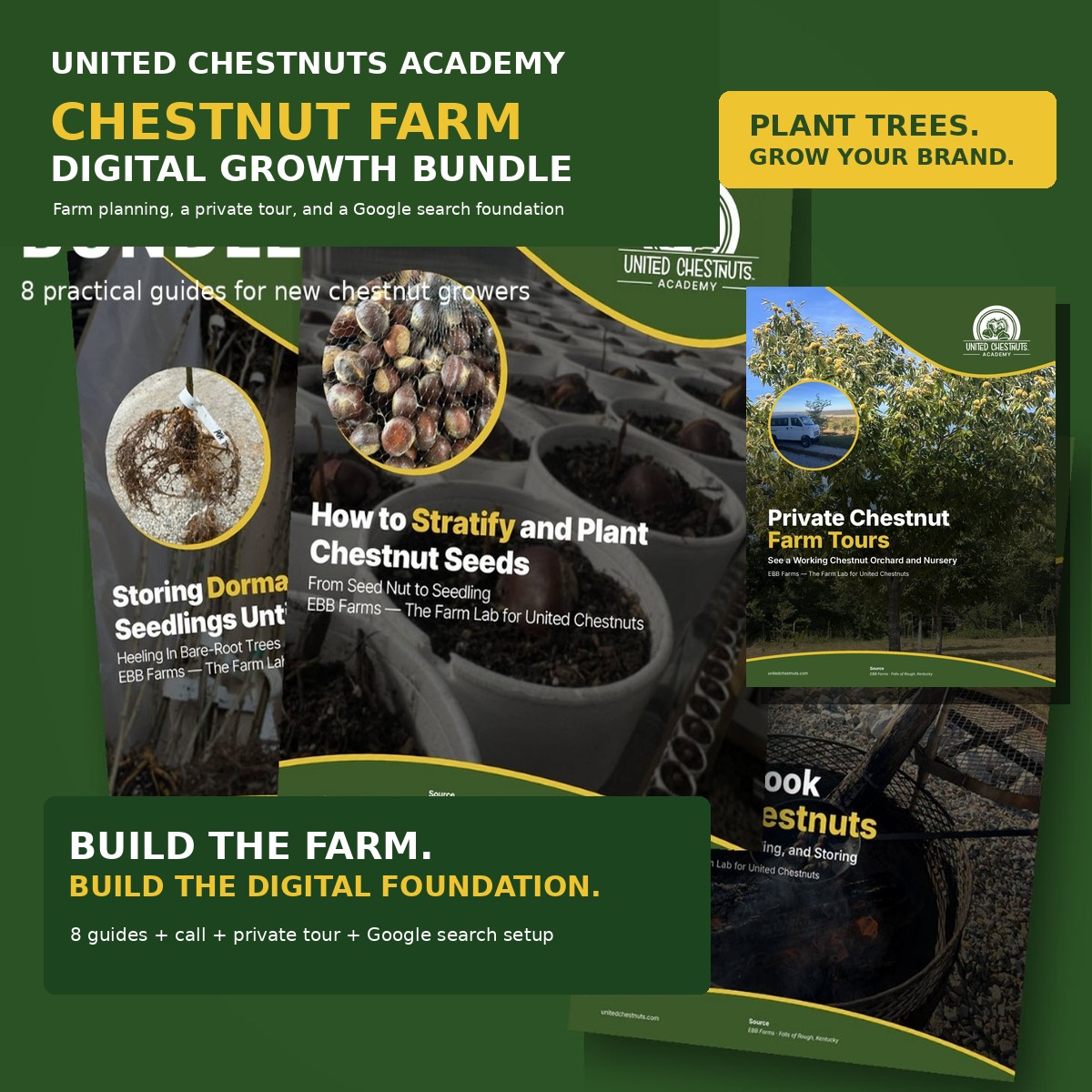 Chestnut Farm Digital Growth Bundle with United Chestnuts Academy guides, private EBB Farms farm tour, and Google search foundation.